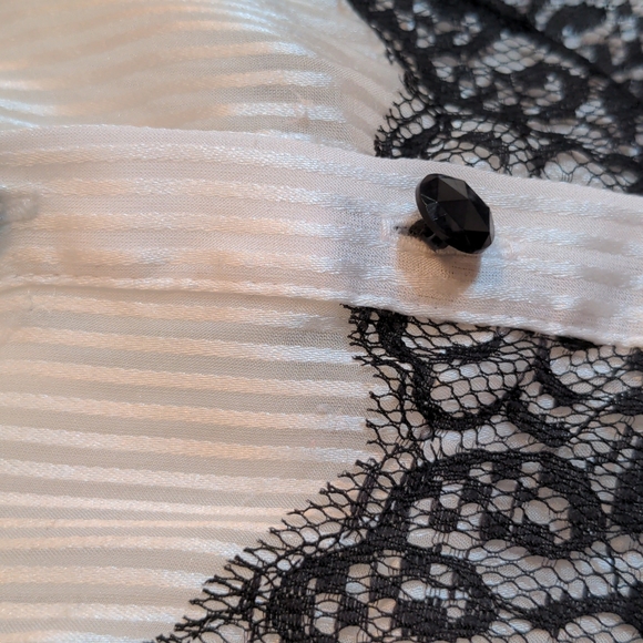 WHBM hi-low sheer long sleeve sheer stripes blouse XS black white - Picture 3 of 15